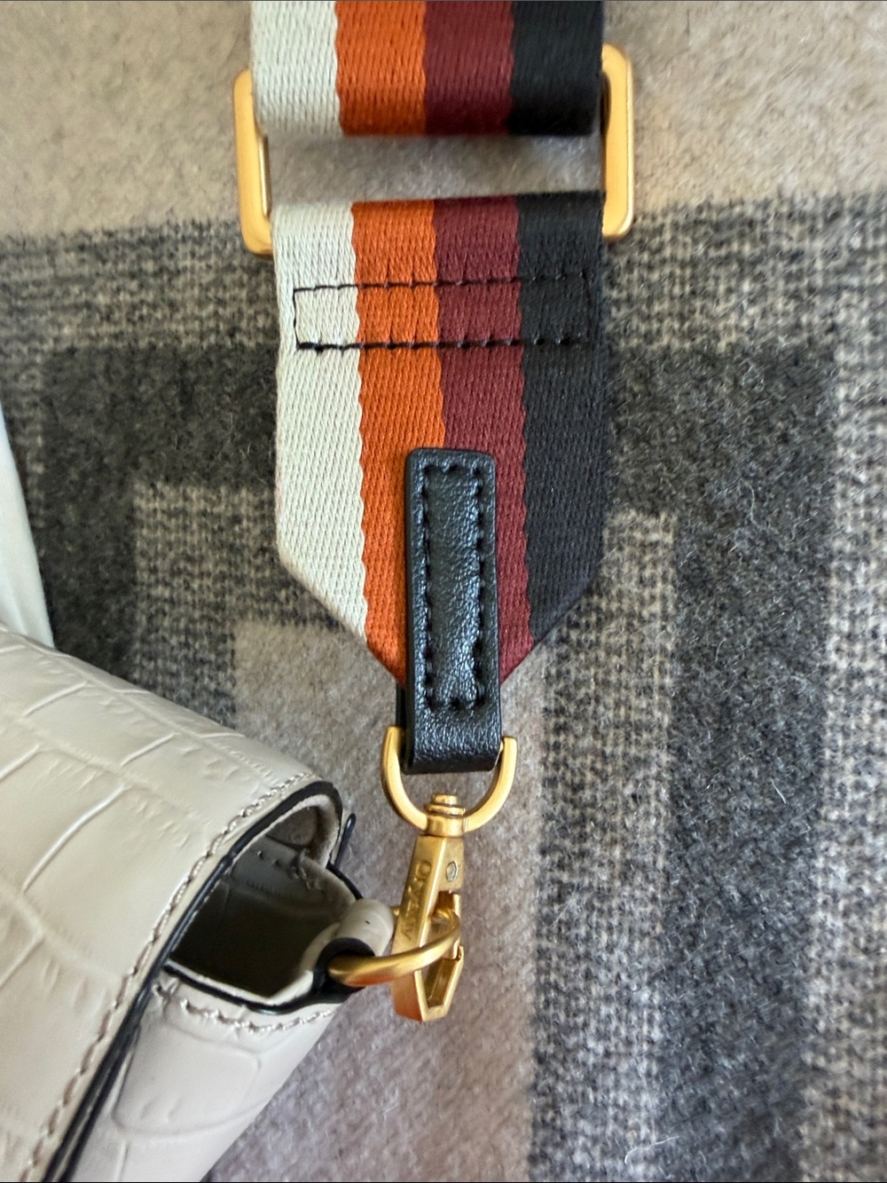 orYANY Cream Croc-Embossed Crossbody with Striped Strap & Gold Accent - Picture 5 of 11